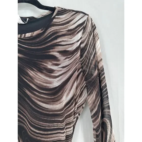 Windsor Dress Womens Medium Brown Mini Marble Print Stretch Mesh Sleeves Party - Picture 5 of 8